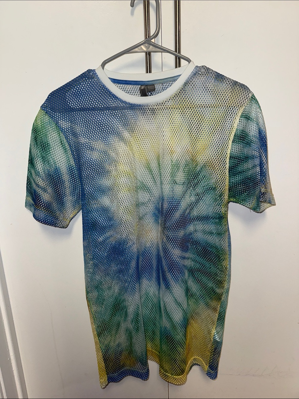 ASOS Tie-Dye Mesh Short Sleeve Shirt - Blue Green Yellow
